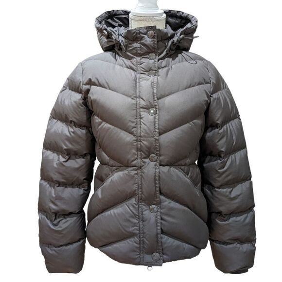 J.Crew Women's Dark Brown Full Zip Puffer Hooded Jacket Fleece Lining Size S - Picture 1 of 13